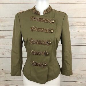 Rare Bebe Mandarin Collar Army Beaded Asymmetrical Military Moto Blazer